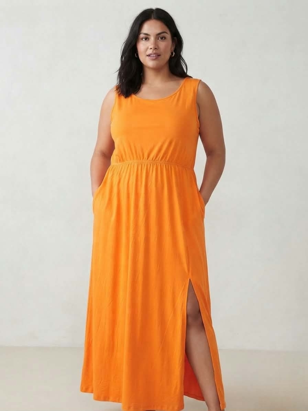 EMERY ROSE Orange Sleeveless Maxi Dress Side Slit Pockets 3XL NWT
